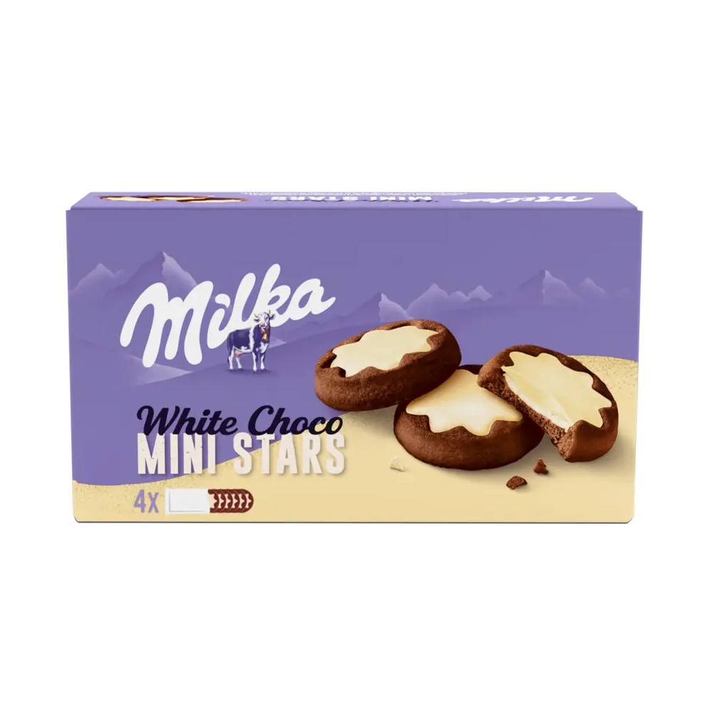 milka-white-choco-mini-stars-cocoa-biscuits-milk-filling-and-white-chocolate-150g ميلكا ميني ستار (16*150غ) - الصورة 1